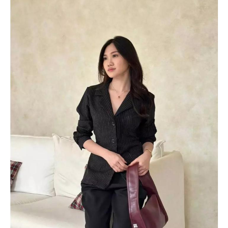 NEW Esme Blazer - Fitted Stripe Shirt Blazer Semi Wool Atasan Wanita Lengan Panjang blazer formal & 