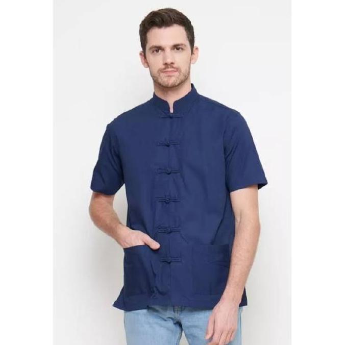 baju cheongsam kemeja atasan pria putih polos size M-XL