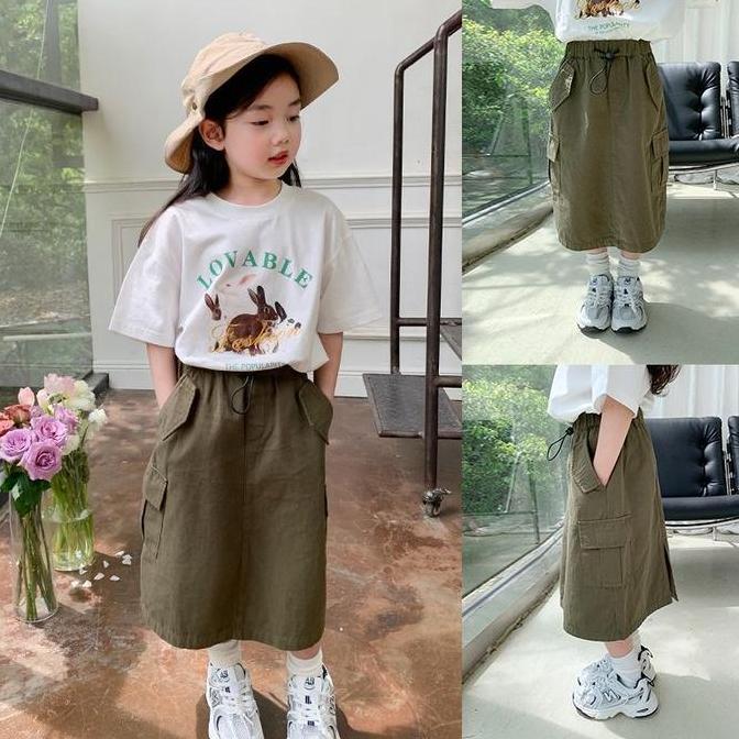 Promo Setelan Rok Cargo Anak Perempuan Oneset Anak Cewek Setelan Anak Perempuan Set Cargo Atasan Len