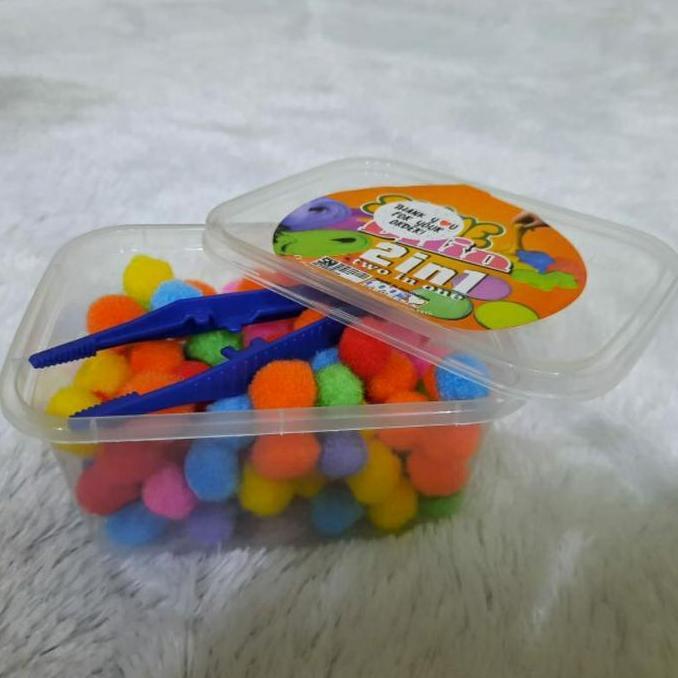 Thebest- Paket pompom box tweezer pinset plastik pom pom mainan edukasi