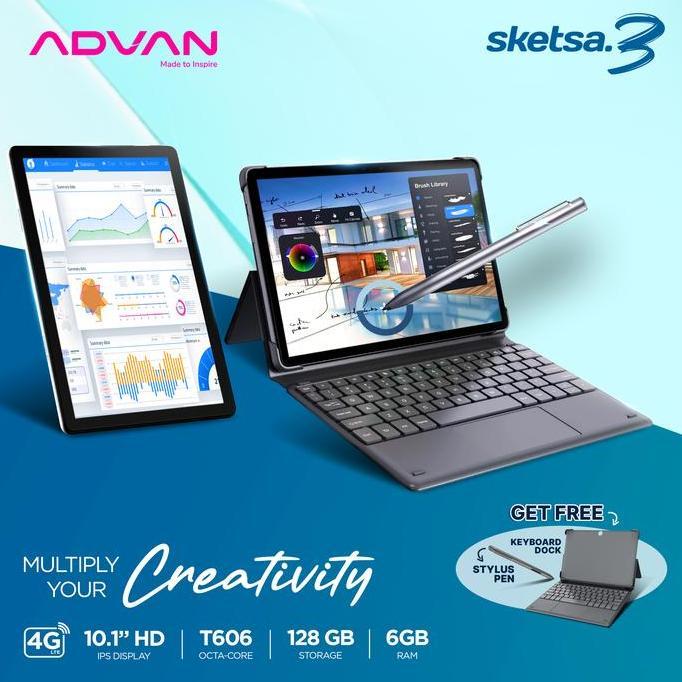 SNK_TOGETHER2 - (FREE KEYBOARD + STYLUS PEN) ADVAN TABLET SKETSA 3 6GB/128GB 10.1 INCI HD IPS DUAL S