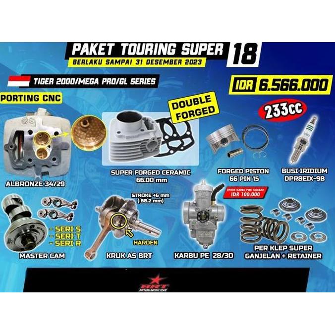 Promo Paket Touring 18 Tiger Brt-Head-Block-Kruk As-Karbu Pe Pwk-Per Klep