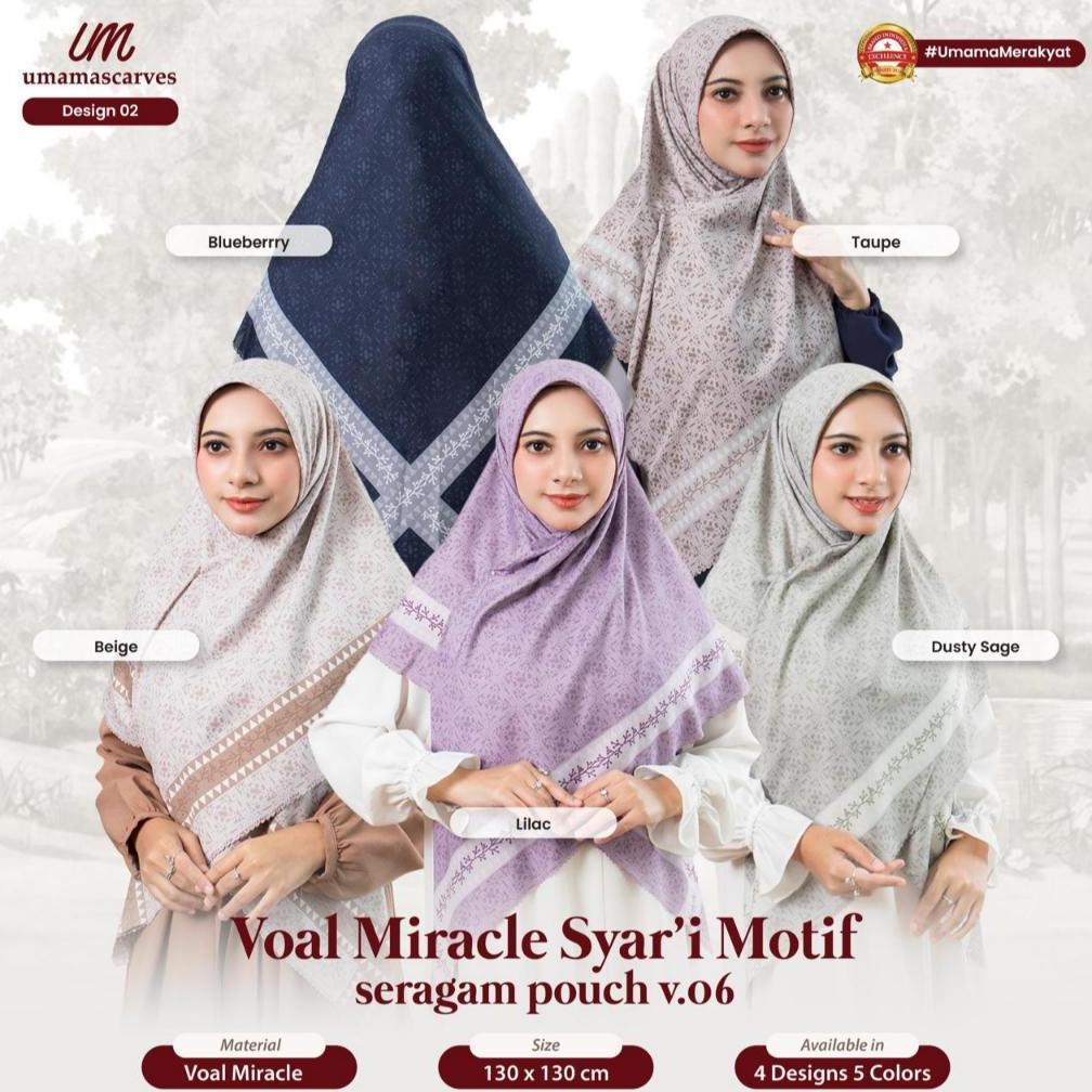 KERUDUNG Umama Voal Miracle Syari Motif Pouch LOGO UM GOLD 130x130cm