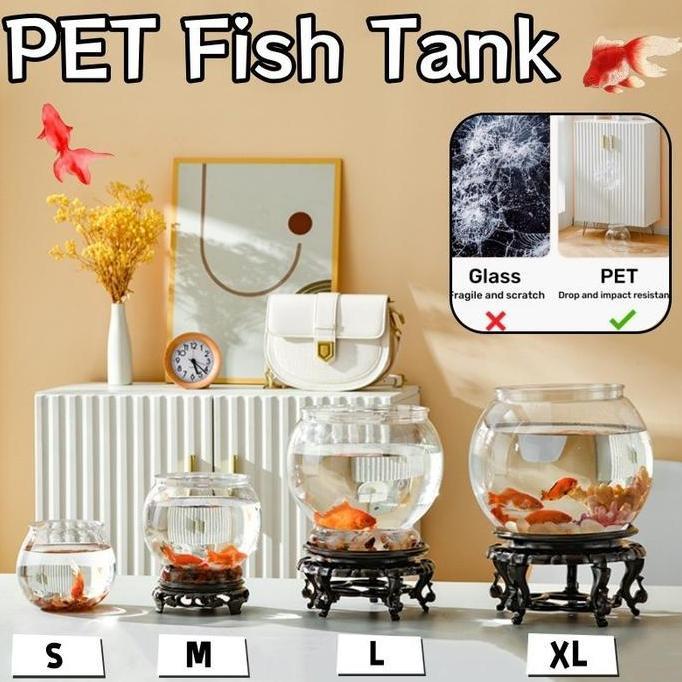 Aquarium Bulat Fish Bowl Dengan Basis Estetik Kaca Ikan Hias Aquarium Bulat Aquarium Tank