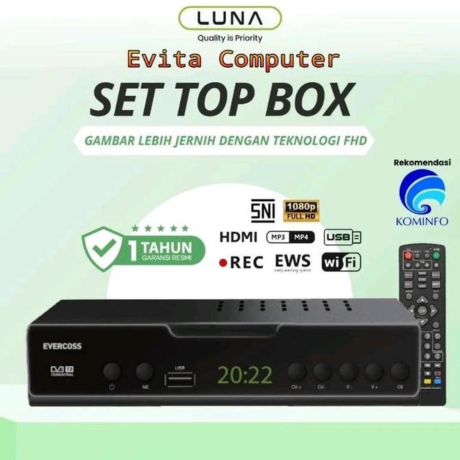 SET TOP BOX LUNA X EVERCOSS Penerima Siaran TV Digital STB Receiver Full HD