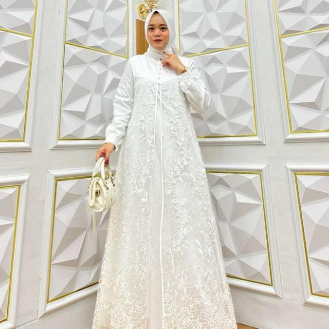 Thebest- GAMIS PUTIH TULANG MODEL BUKAAN TERBARU BROKEN WHITE CANTIK ELEGAN BUSANA MUSLIM LEBARAN Po