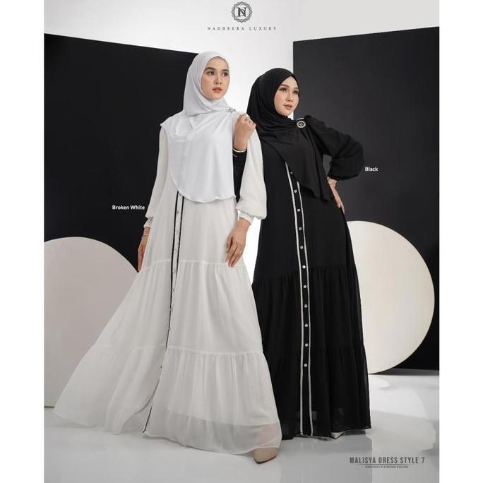 Nadheera Luxury Malisya Series Dress hitam putih melisya gamis polos