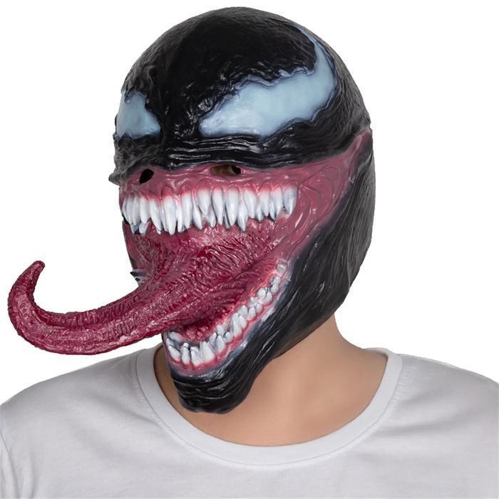 Topeng VENOM Hood Cosplay Latex Halloween Alat Peraga Lucu Topeng Film Marvel Puting Periferal