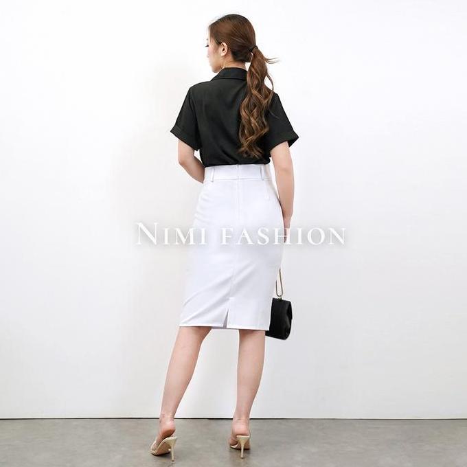 NIMI - Rok Pendek Wanita Span 3/4 Formal Kantor Rok Span Kerja Pendek Putih Hitam Navy Coklat Basic