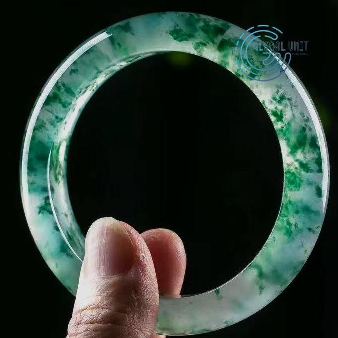 Gelang Batu Giok Es Hijau Alami China / Ice Natural Jade Jadeite 45