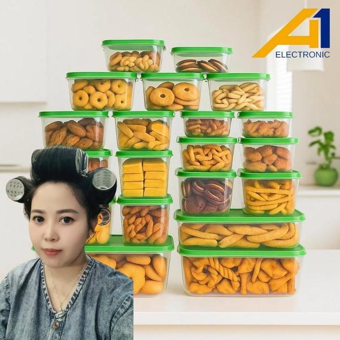 [Exclusive Mami] Ikea Pruta Food Container Toples Makanan Hijau 17 Pcs | 1 Set Wadah Plastik Kotak S