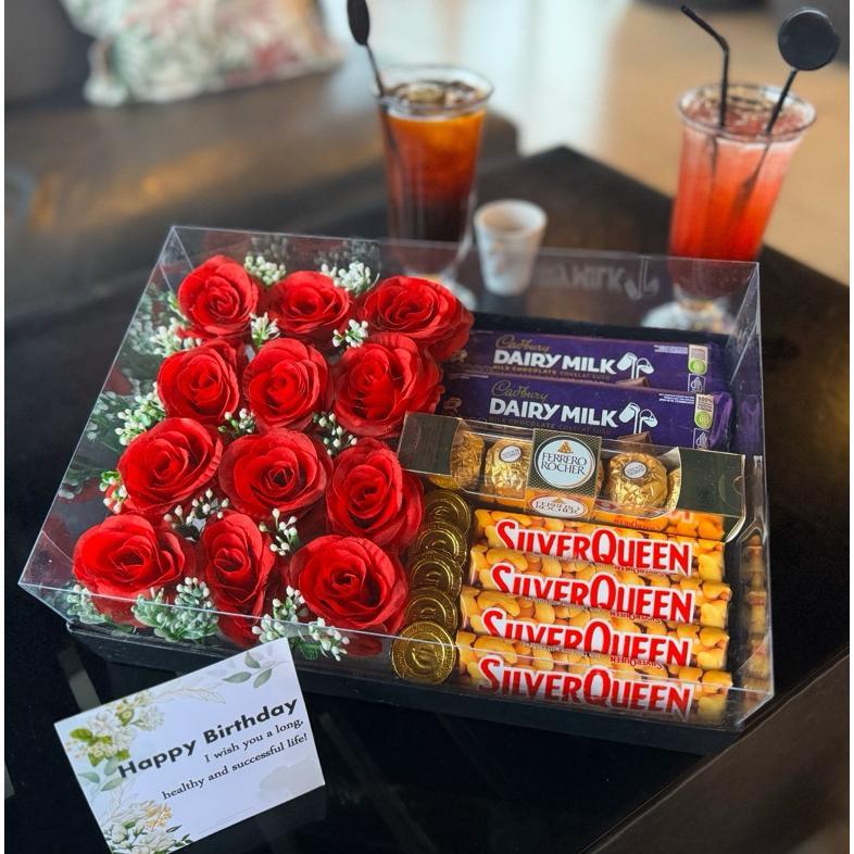 Promo Velantine viflowerss / bloom box / box flowers / fererro box / ferero hampers/ silverqueen box