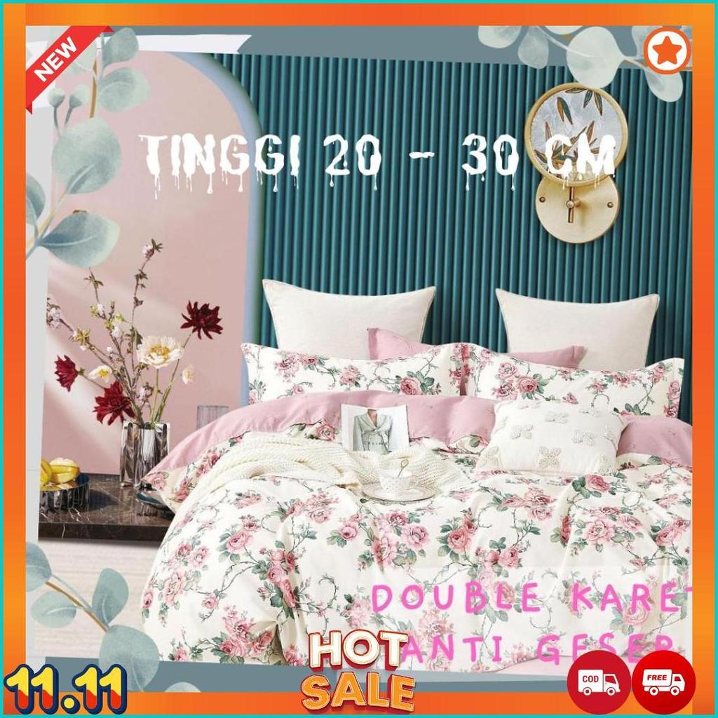 Drs Sprei Double Karet Anti Geser Motif Bunga Aesthetic Microsilk Ukuran 200 180 160 120 Tinggi 20 -