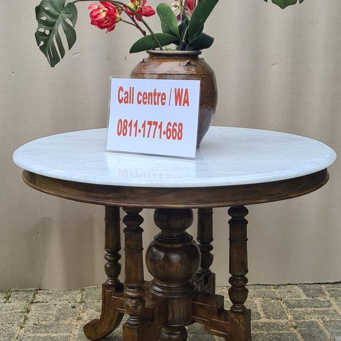 Terlaris Meja Marmer Bulat Diameter 100Cm Kaki Kayu Jati Model Knp