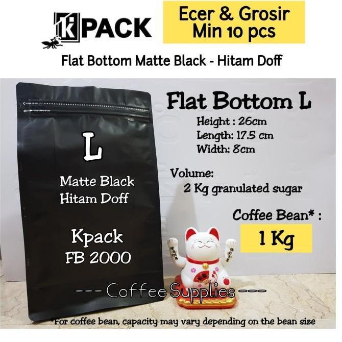 Thebest- FLAT BOTTOM 2000 2kg kopi 1000g 1kg BLACK HITAM kemasan coffee bag zip