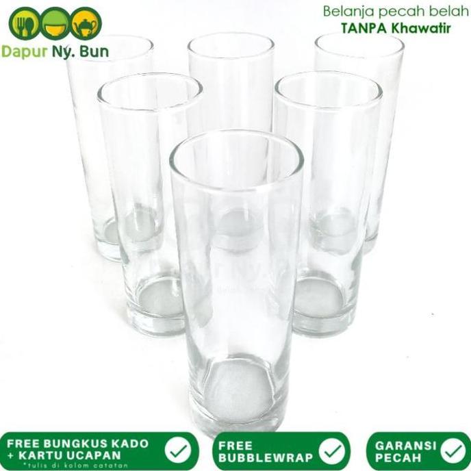 Bestone- 6 Pcs Gelas Kaca Tinggi BAMBOO Ukuran 300ml - Gelas Jus