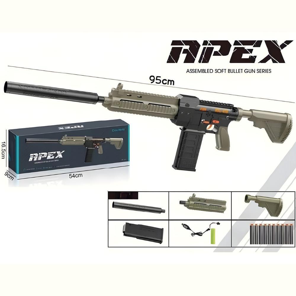 READY Toy Studio Mainan Rifle Automatic APEX HK416 Toy Blaster Soft Bullet EVA Peluru Karet + Batere
