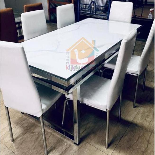 Terlaris Set Meja Makan 6 Kursi Marmer Rangka Besi