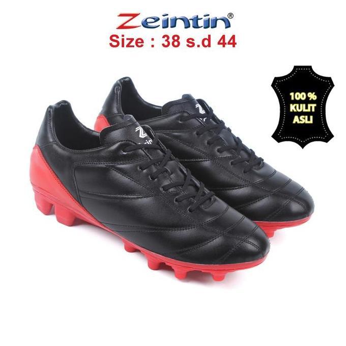 Zeintin - Sepatu Sepak Bola Bahan Full Kulit Asli Hitam Polos AS
