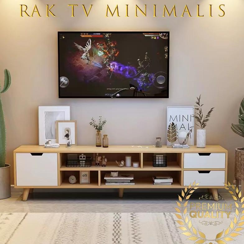 Rak TV Minimalis Meja TV Kayu Lemari TV Persegi Panjang Rak TV Jumbo Premium Bahan Kayu MDF