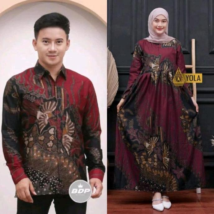 Baju Batik Couple Modern - Sarimbit Batik Kondangan Kekinian - Couple Gamis Batik dan Kemeja Batik P