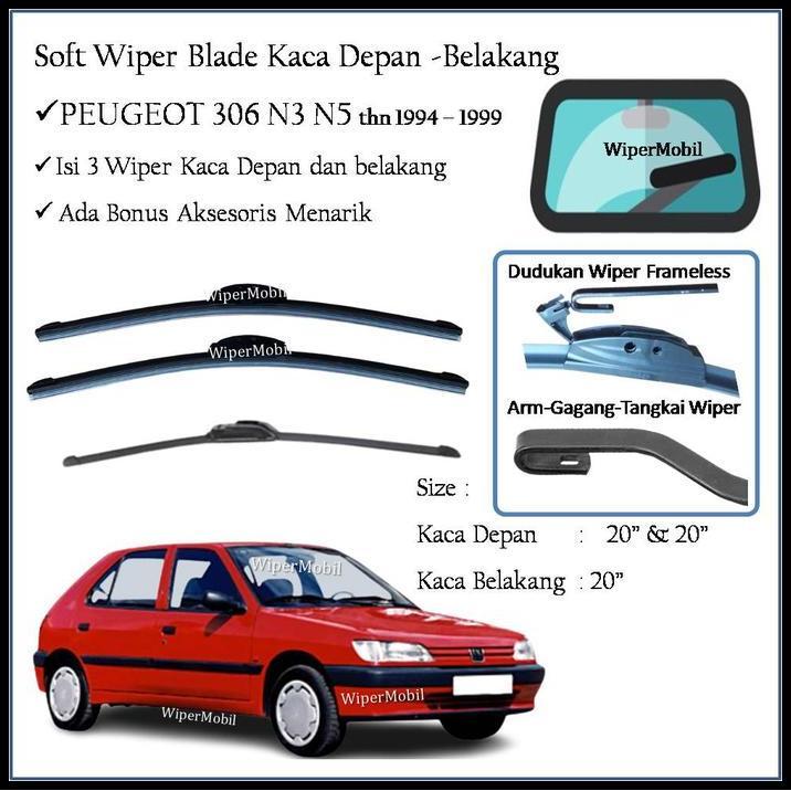DISKON WIPER BANANA KACA DEPAN BELAKANG PEUGEOT 306 N3 N5 1996 1997 1998 1999 
