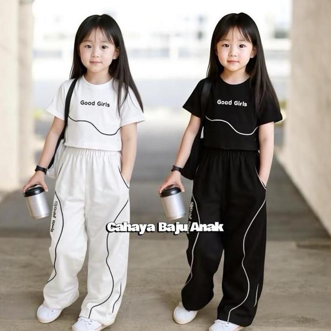 Outfit anak perempuan korean style 3-12 tahun model baju crop celana skena viral/ootd anak perempuan