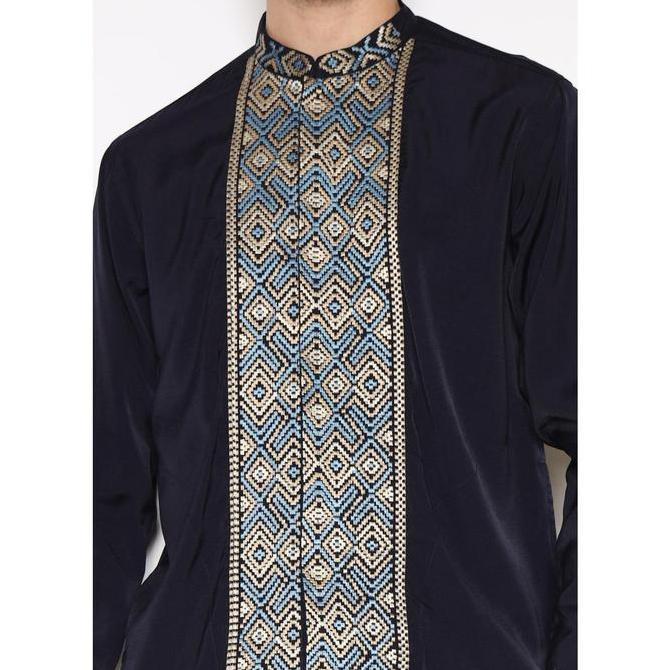 LARUSSO Kemeja Koko Bordir Lengan Panjang Pria  - Navy