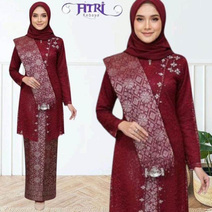 Setelan Kebaya Tunik Brokat Payet Janggan Modern Elegan Mix Songket Palembang Atasan Baju Ibu Pengan