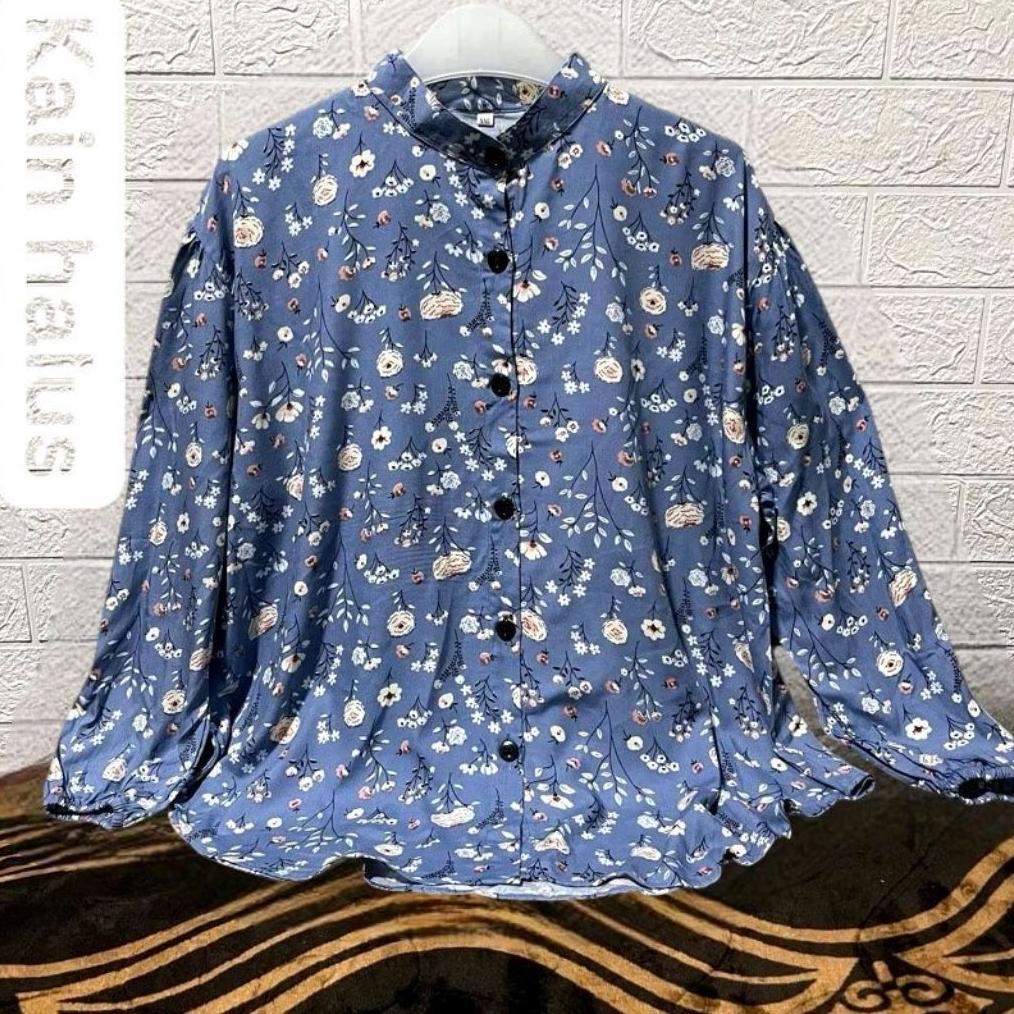 PREMIUM KEMEJA WANITA RAYON MOTIF LENGAN KARET - KEMEJA JUMBO LD 110-120