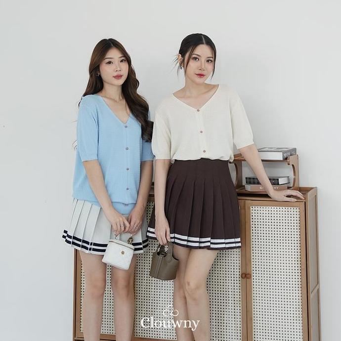 Yurima- Clouwny Stripes Tennis Skirt Rok Wanita Korea Modern Korean Premium Knitt Pendek Pink Mini P