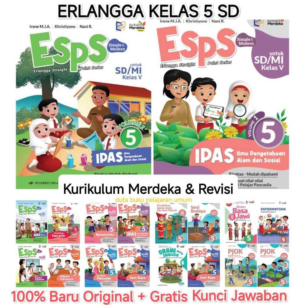 Buku esps kelas 5 : pendidikan pancasila Bahasa Indonesia Ipas vol 1 2  agama Islam,  Pjok Seni Buda