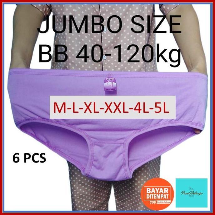 Bahanlembut- Celana Dalam Wanita Polos Katun 6 Pcs  Elastis Cd Ibu Hamil Jumbo 5L-4L-3L-L-M Cawet Co