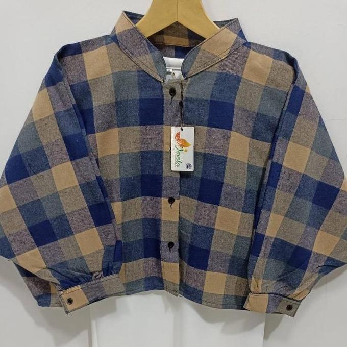 Topyoux- Kemeja Batwing Flanel Wanita Oversize Atasan Wanita Oversize