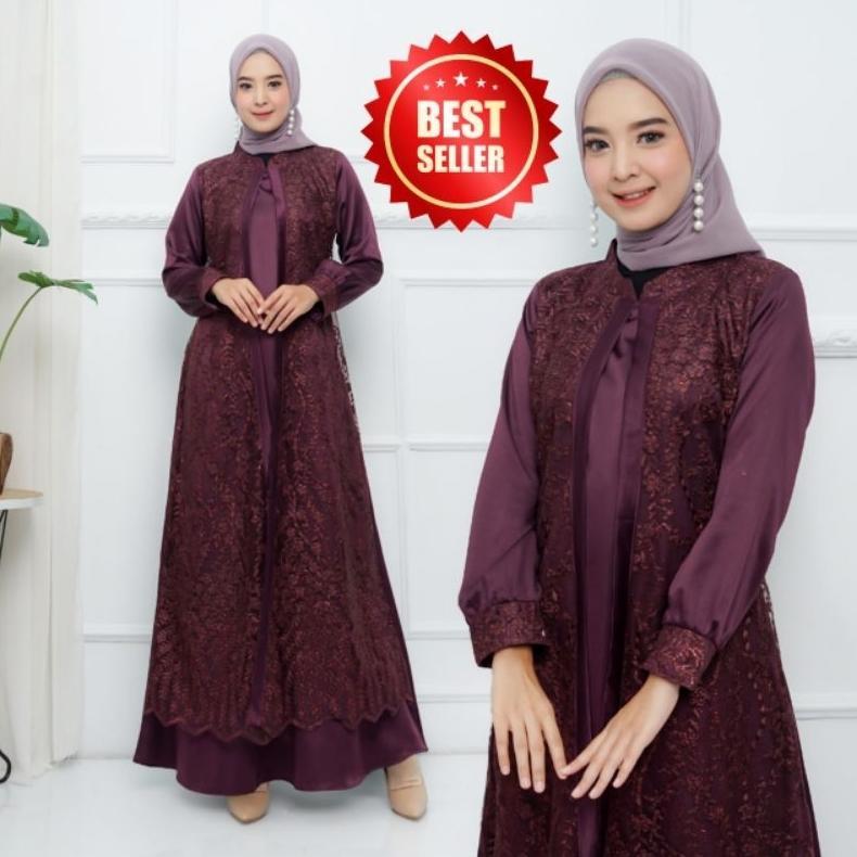 (TR01) Gamis Brukat Tile Rompi / Gamis Brukat Muslim / Gamis Model Rompi Ukuran M - XXXL (JUMBO)