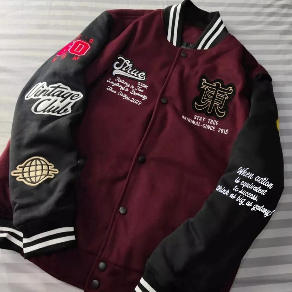 BESTPROMO Jaket Varsity Baseball Full Bordir - Jaket Bomber Varsity Vintage - Jaket Baseball Pria Ne