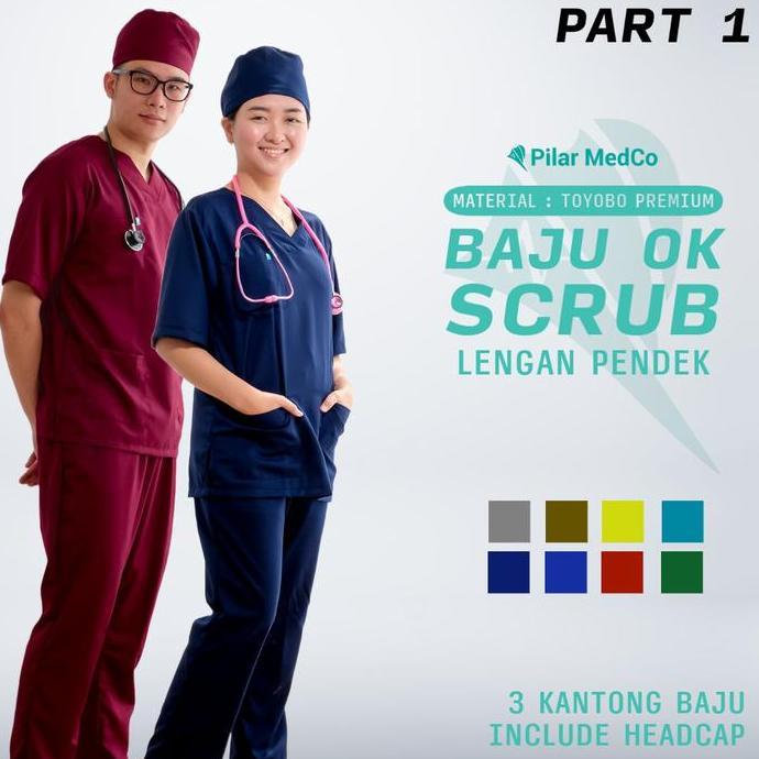 Baju Ok Lengan Pendek - Baju Scrub Medis Lengan Pendek - Bahan Toyobo