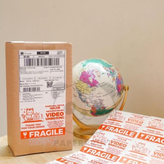 STICKER FRAGILE UNBOXING LABEL KUCING Paket Unboxing
