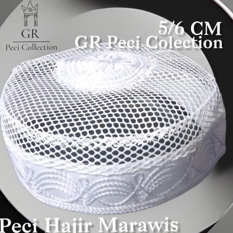 PREMIUM PECI KOPIAH JARING HAJIR MARAWIS 5 CM TERLARIS / PECI JARING IKAF PUTIH PENDEK 5 CM