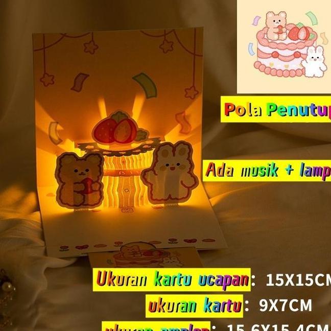 3D Kartu Ucapan Pop Up Kartu Ucapan Pop Up Lampu Berwarna Musik Card Musik KuE Ulang Tahun Cahaya Ka