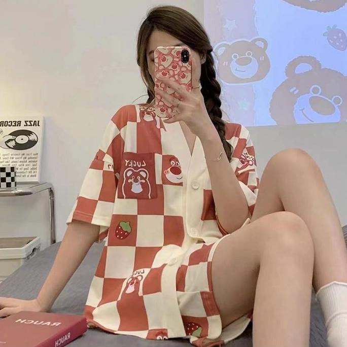 Sleepoi- Yooyi Baju Tidur Wanita Set Dewasa Sexy Jumbo Celana Pendek Piyama Hp Perempuan Model Kemej