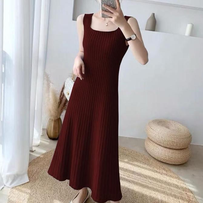 Promo Toply shop Dres rajut midi long sleeve korea style / Dres rajut wanita kekinian Diskon