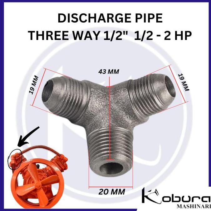 Discharge Pipe Three Way 1/2" 1/2-2hp
