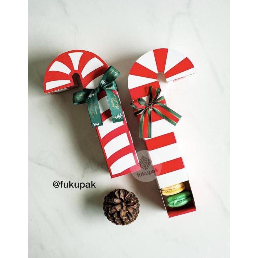 ------] (10 pcs) Fukupak Kotak Natal Candy Cane Christmas Box cookies macaron kue mini