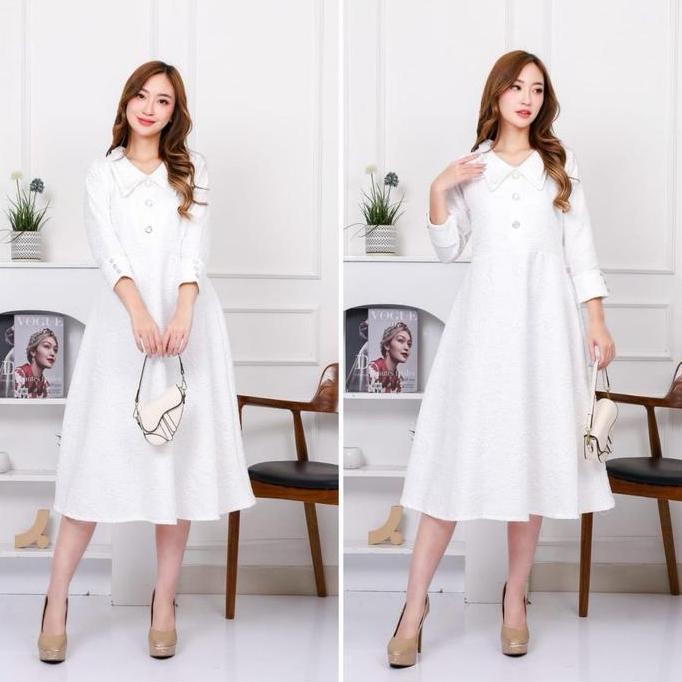 Promo Emma.Butik E00178 Midi Dress Gaun Jacquard Formal Casual Wanita Gereja Pesta Diskon