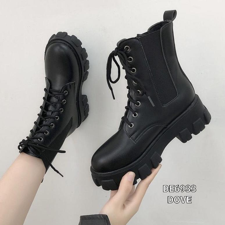 NEW DEALS CAKEPP COMBAT BOOTS WANITA KOREA KULIT GLOSSY