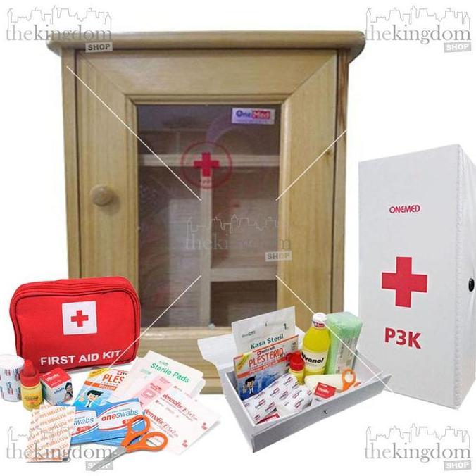 Instancodbisa- Onemed Kotak P3K Kayu Rak Dinding Kaca Gantung Obat First Aid Kit