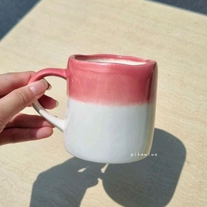 Valentine salee MUG KOREAN WHITELINE mug keramik murah mug lucu mug cantik mug pink hadiah lucu hadi