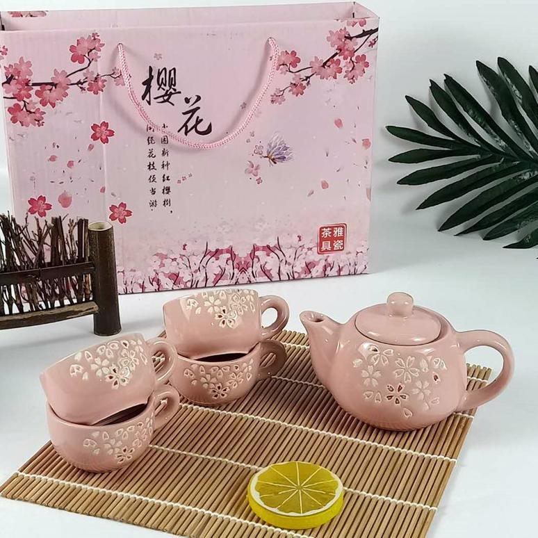 Valentine salee Cangkir Teko Pot Set Keramik Mewah Hampers Gelas Kopi Unik Aesthetic SAKURA Teko Teh