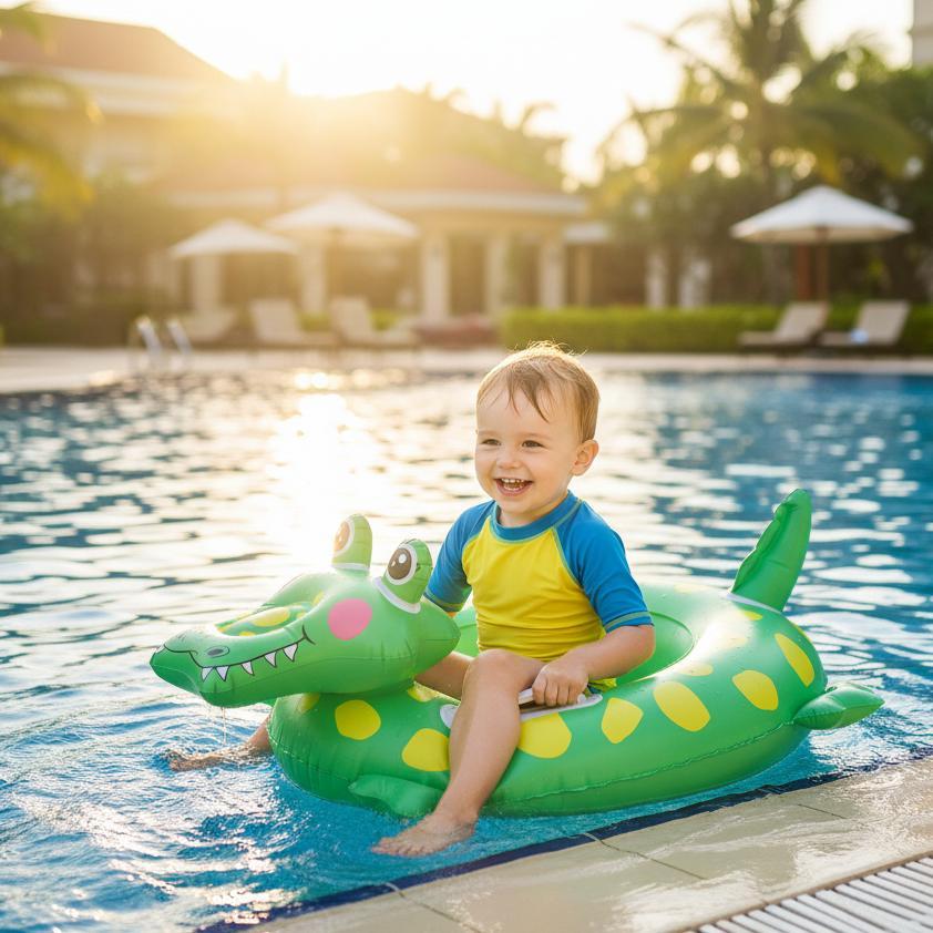 Pelampung Renang Buaya Pegangan Tiup PVC Tebal Cincin Renang Lipat Kolam Renang Pelampung
